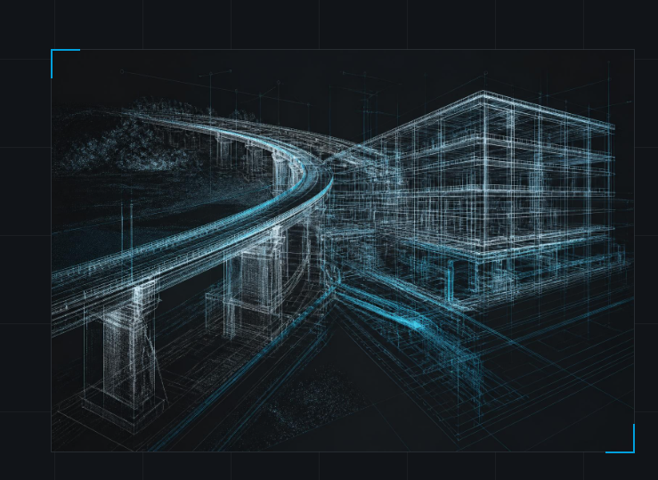 BIM wireframe combining infrastructure and building information